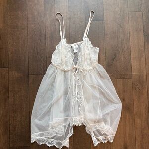 Victorias Secret Womens Babydoll Lingerie Top Size XL White Lace Sheer Coquette